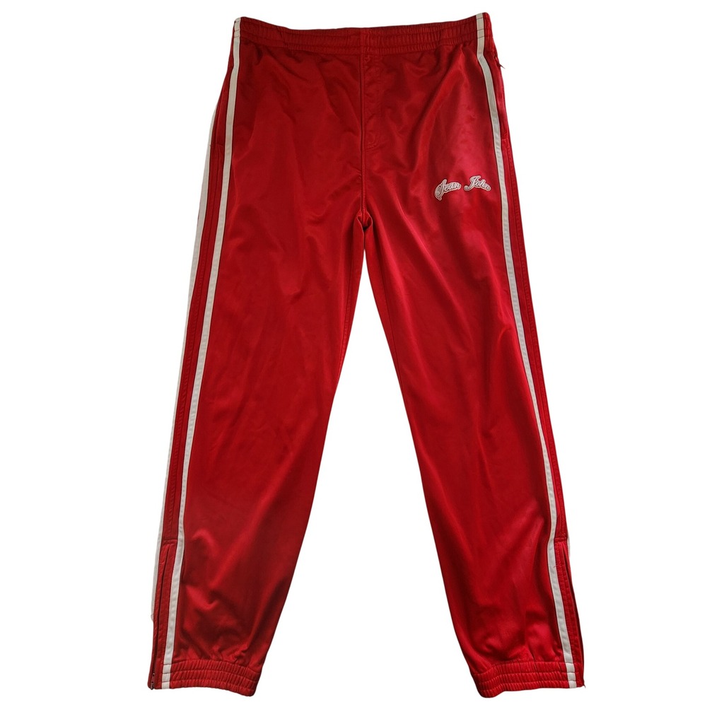Sean John Track Pants Mens Large Red White Stripe Ankle Zip Y2K Hip Hop Vintage